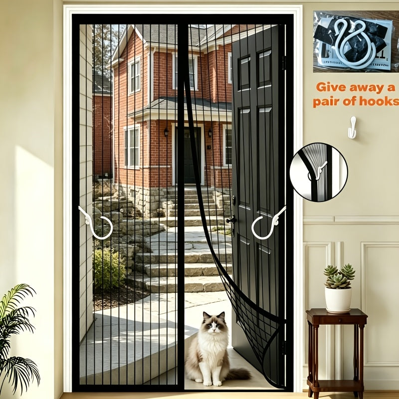 Anti-Mosquito Magnetic Summer Hole-Free Screen Door Curtain, Lightweight And Breathable, Easy to Install Summer Magnetic Screen Door Curtain, Easy to Lift for Pets, Suitable for Living Rooms, Bedrooms, Kitchens, Etc. [With Storage Hooks]