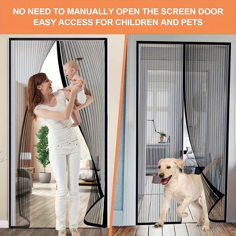 Magnetic Glass Fiber Mesh Mosquito-Proof Screen Door Curtain Suitable for Windows & Doors - Automatic Closing Magnetic Bug Barrier, No Drill Installation, PVC Frame Compatible for Glass Panels, Pet-Friendly Insect Protection, Living Room