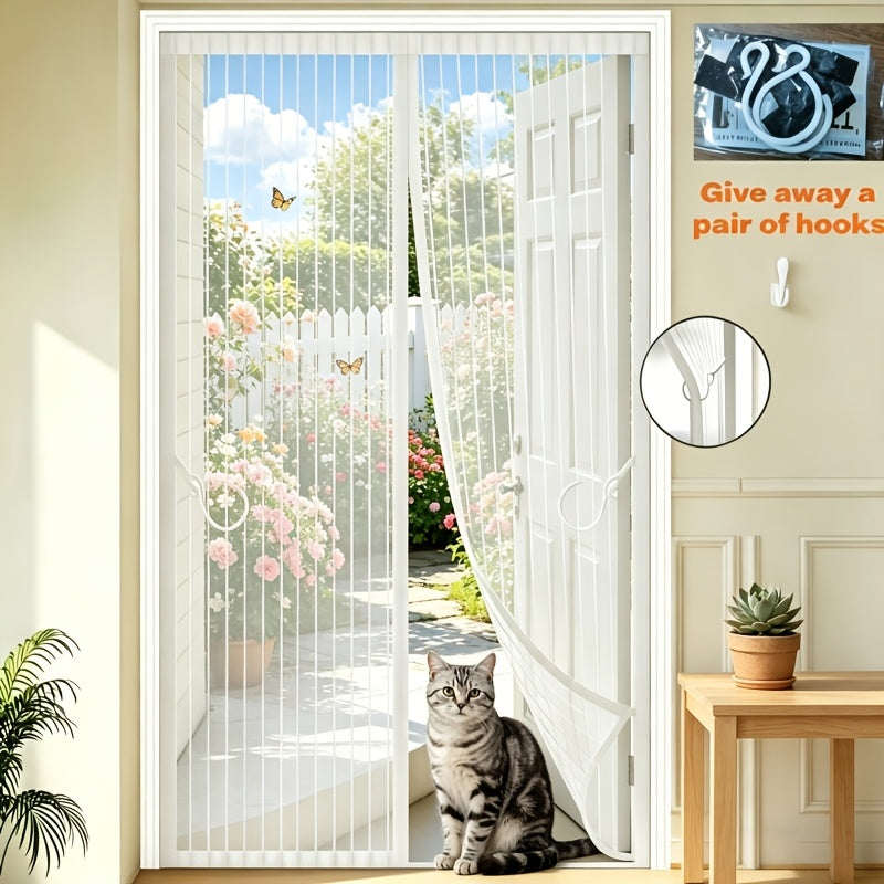 Anti-Mosquito Magnetic Summer Hole-Free Screen Door Curtain, Lightweight And Breathable, Easy to Install Summer Magnetic Screen Door Curtain, Easy to Lift for Pets, Suitable for Living Rooms, Bedrooms, Kitchens, Etc. [With Storage Hooks]