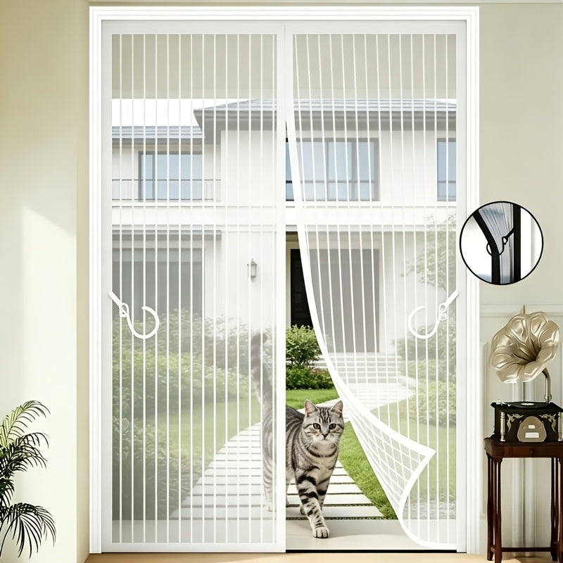 Anti-Mosquito Magnetic Summer Hole-Free Screen Door Curtain, Lightweight And Breathable, Easy to Install Summer Magnetic Screen Door Curtain, Easy to Lift for Pets, Suitable for Living Rooms, Bedrooms, Kitchens, Etc. [With Storage Hooks]